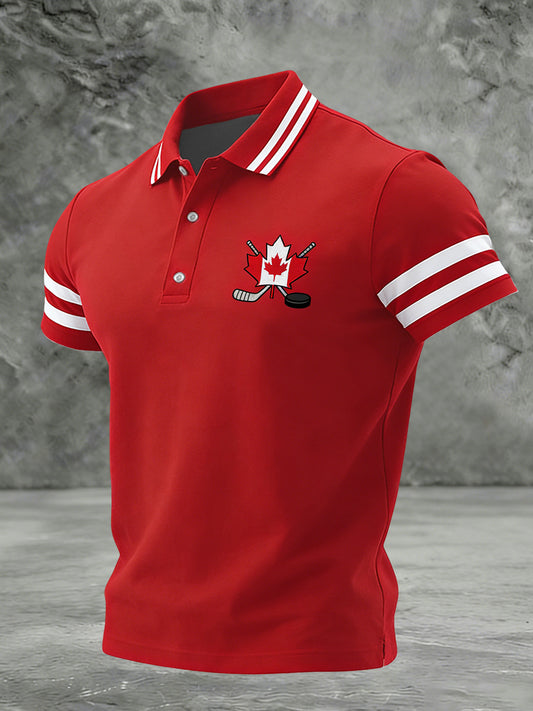 Men's Vintage Canadian Hockey Emblem Casual Polo Shirt
