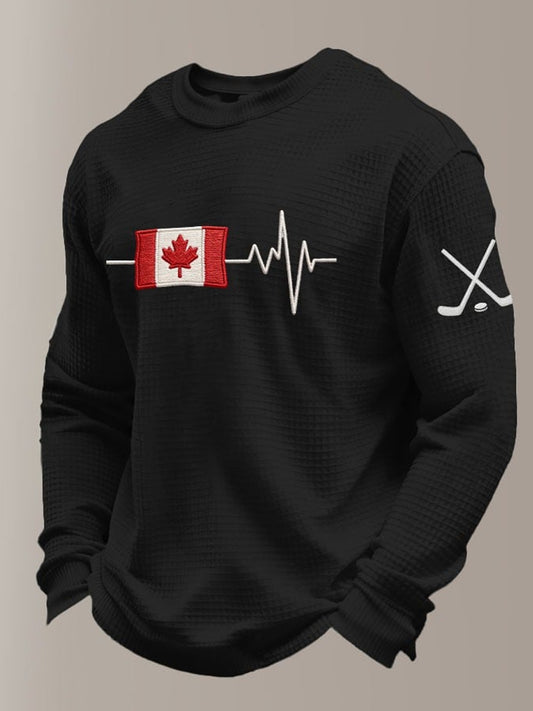 Men's Retro Canada Hockey Printed Casual Long-Sleeved Top