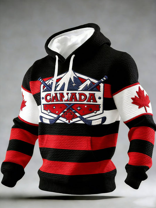 Men's Vintage Canadian Ice Hockey Print Hoodie