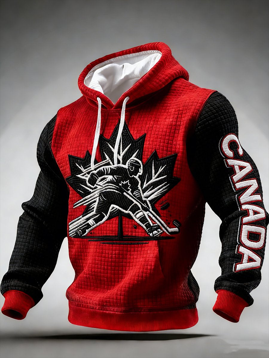 Men's Vintage Canadian Ice Hockey Print Hoodie