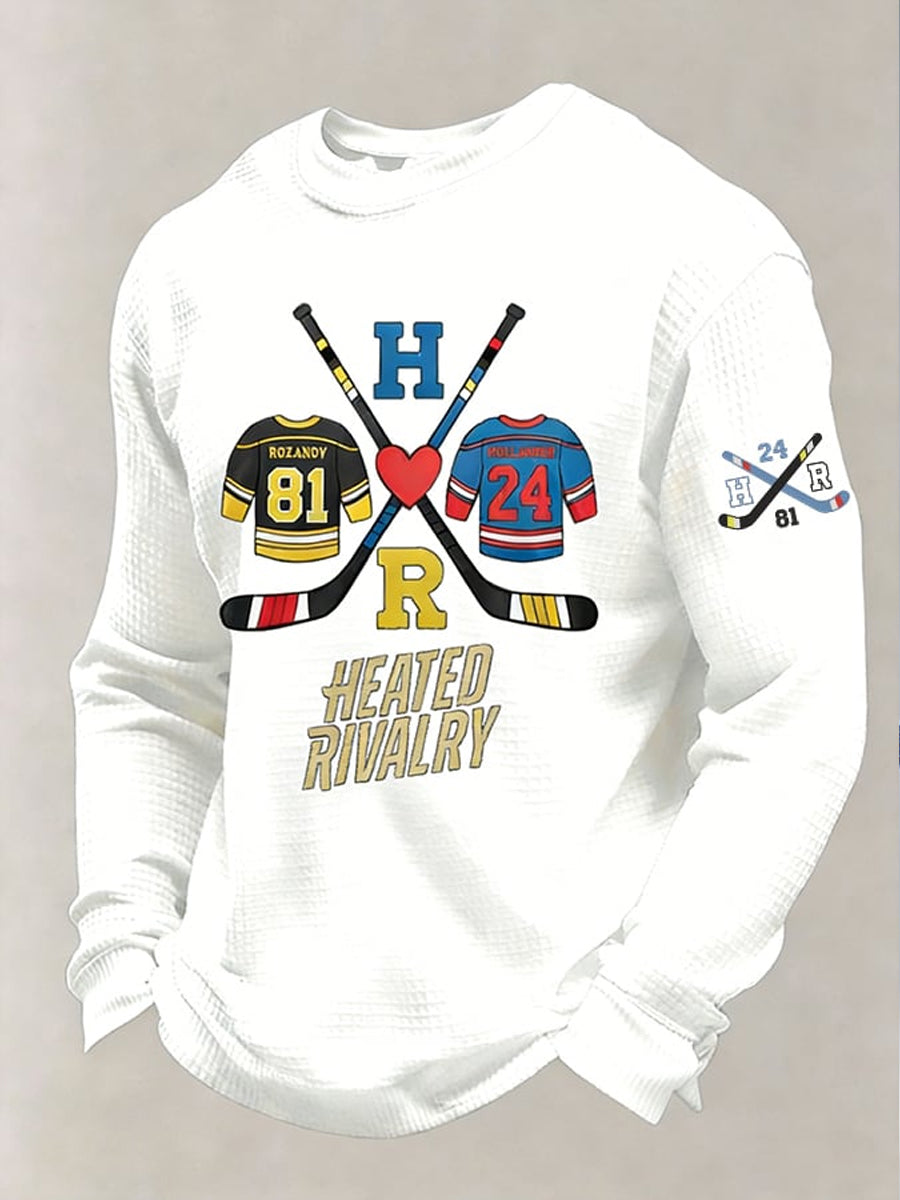 Men's Ice Hockey-Themed Printed Casual Long-Sleeved Top