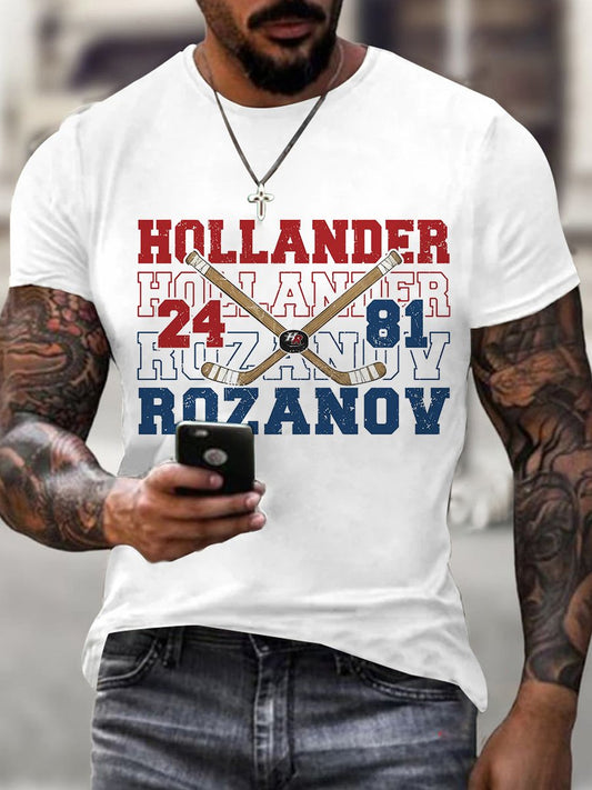 Men's Vintage Romantic Ice Hockey Print T-shirt