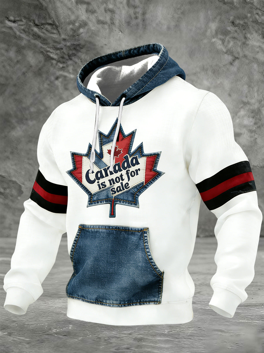 Retro Canadian Hockey Maple Leaf Patchwork Casual Waffle Hoodie