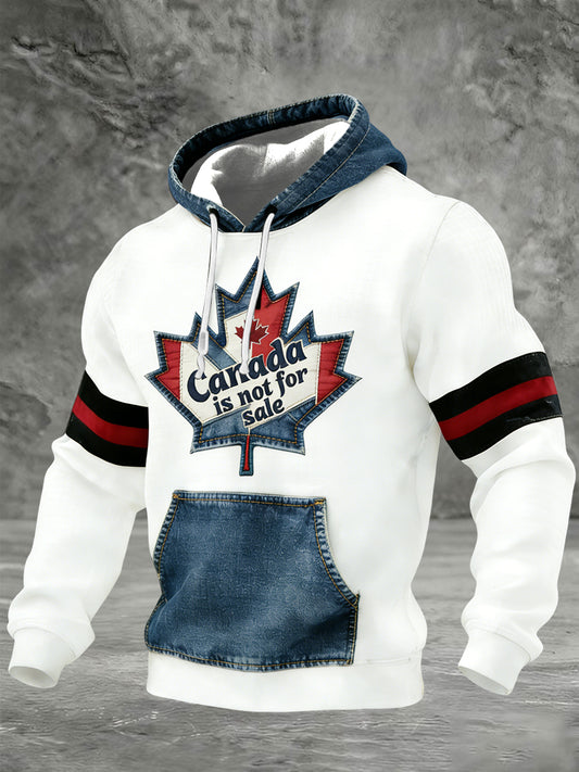Retro Canadian Hockey Maple Leaf Patchwork Casual Waffle Hoodie