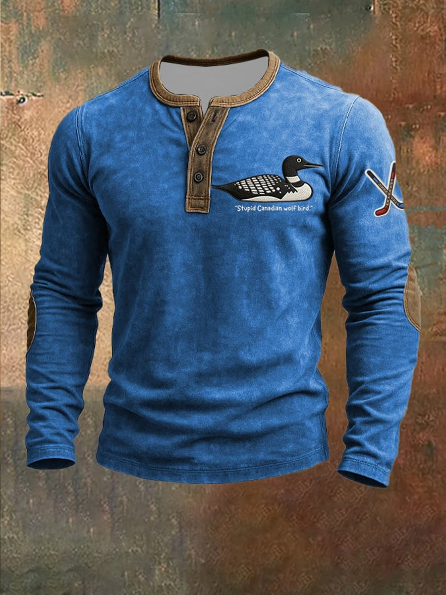 Men's Hockey Romance Print Henley Top