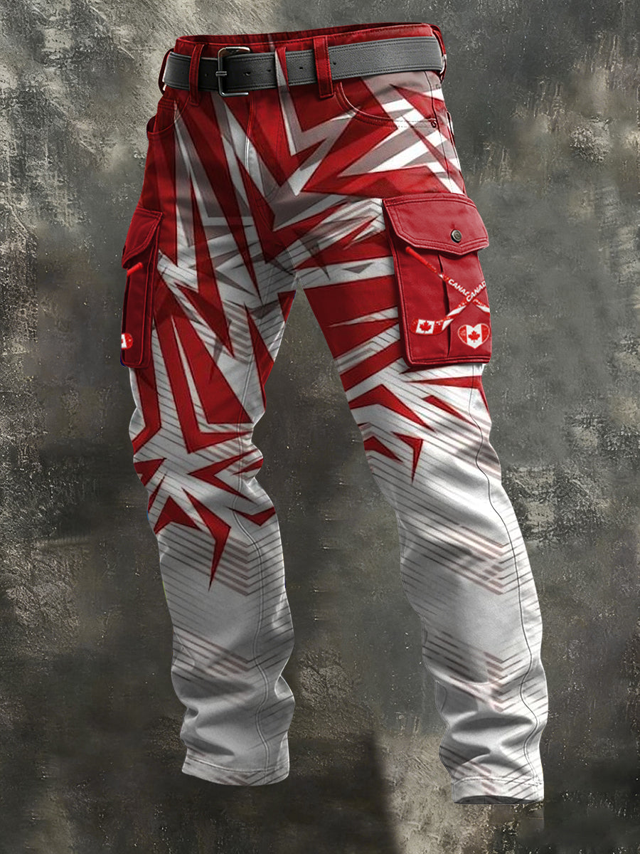Retro Canadian Hockey Geometric Gradient Casual Work Pants