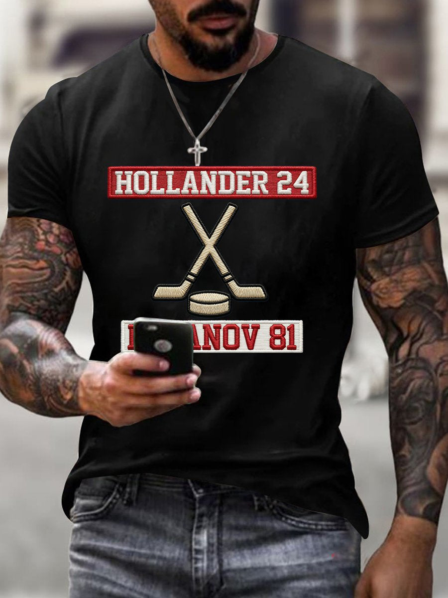 Men's Vintage Romantic Ice Hockey Print T-shirt