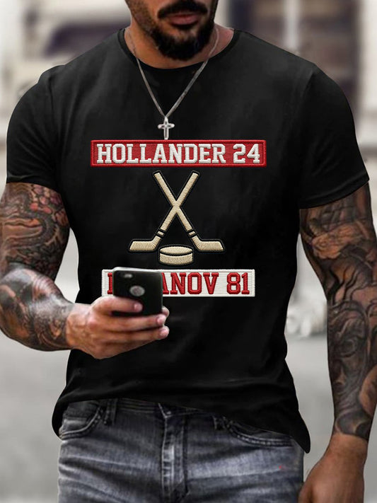 Men's Vintage Romantic Ice Hockey Print T-shirt