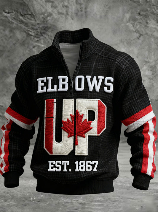 Retro Canadian Hockey Zip-Up Waffle Knit Pullover