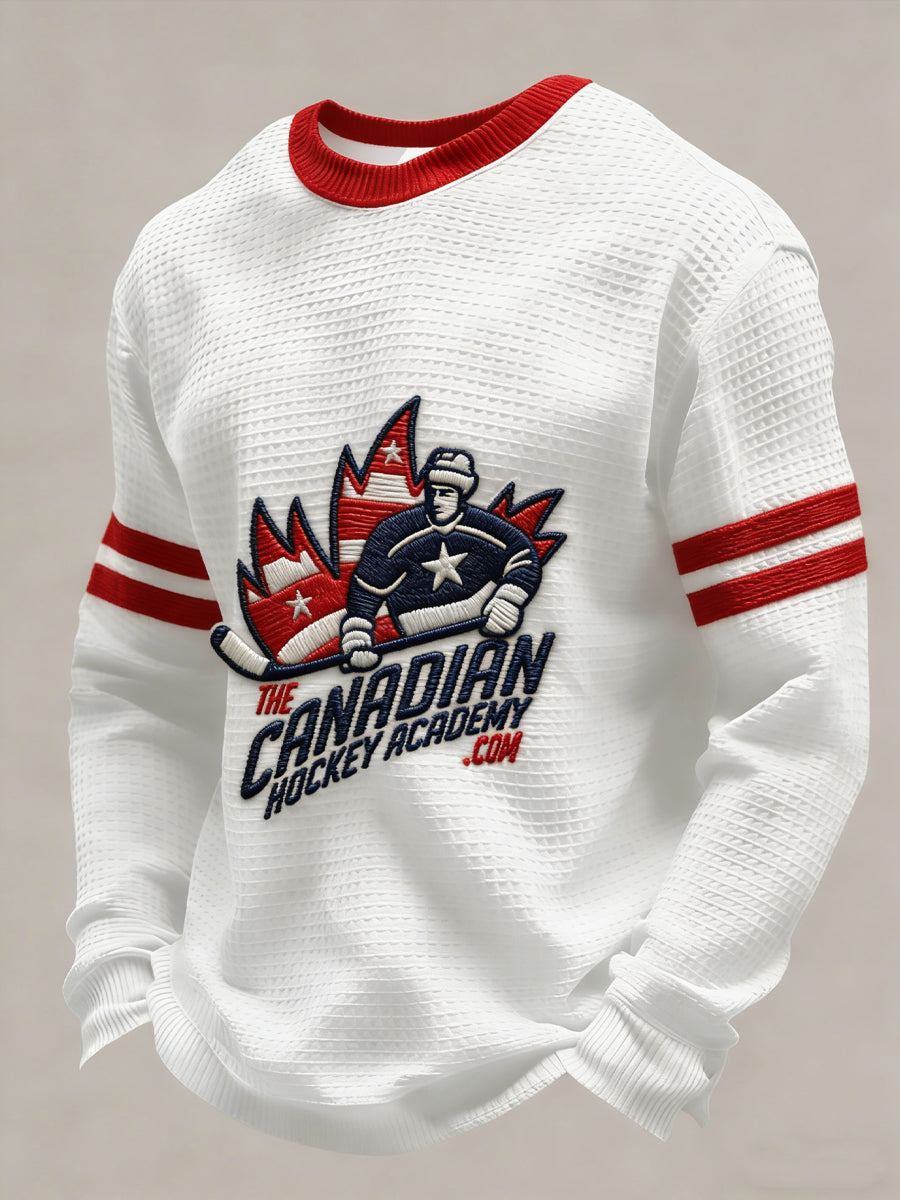 Retro Canadian Hockey Competition Casual Waffle-Weave T-Shirt