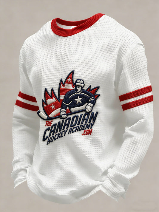 Retro Canadian Hockey Competition Casual Waffle-Weave T-Shirt