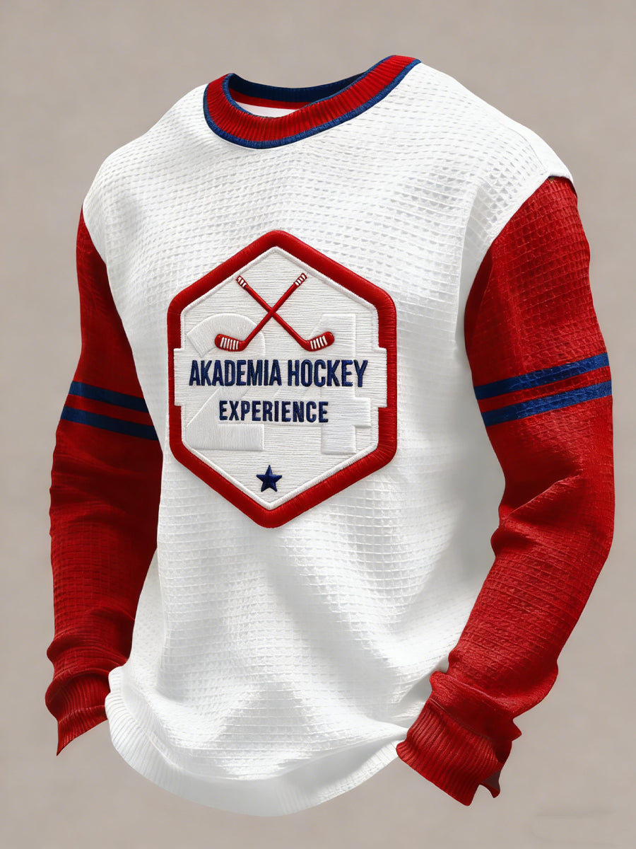 Retro Canadian Hockey #24 Casual Waffle Weave T-Shirt