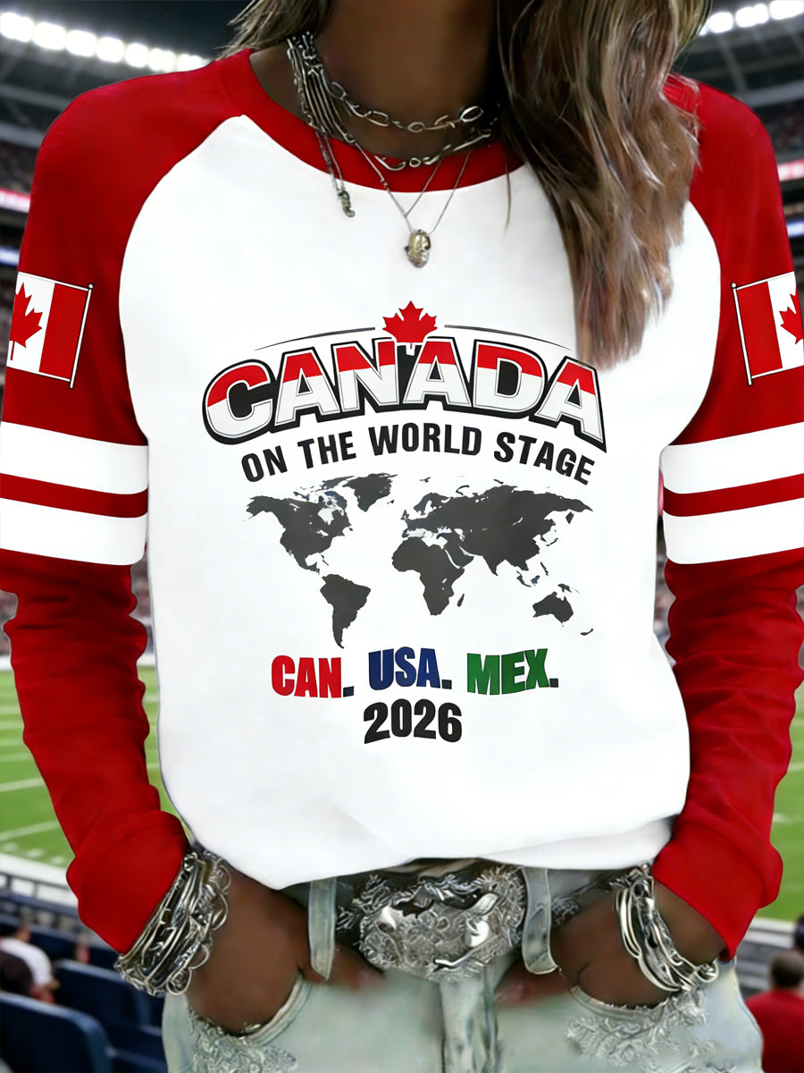 Women's Vintage Canadian Football 2026 Patchwork Casual T-Shirt