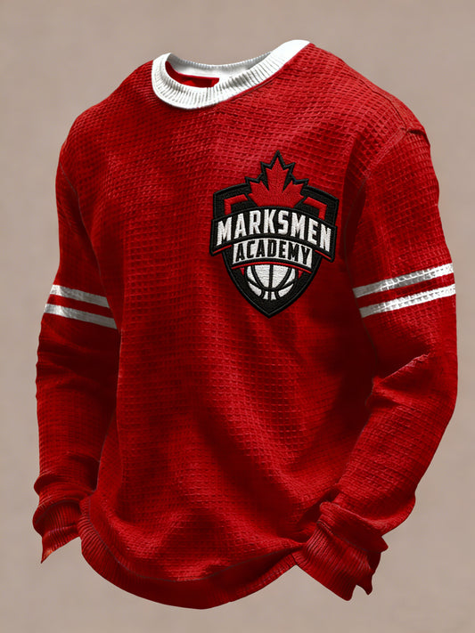 Retro Canadian Basketball Emblem Casual Waffle Weave T-Shirt