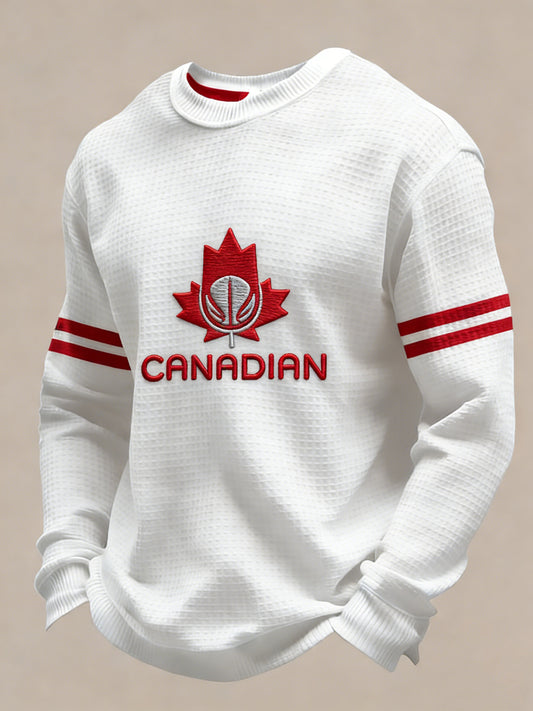 Retro Canadian Basketball Emblem Patch Waffle Weave T-Shirt