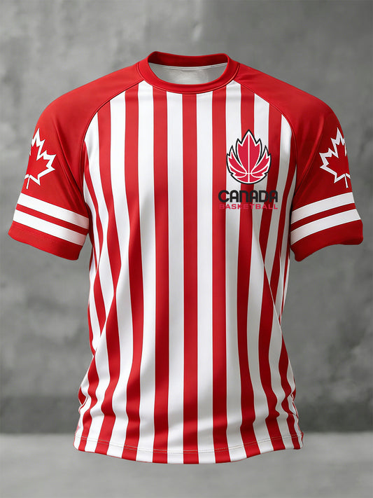 Retro Canadian Basketball Striped Patchwork Casual Jersey