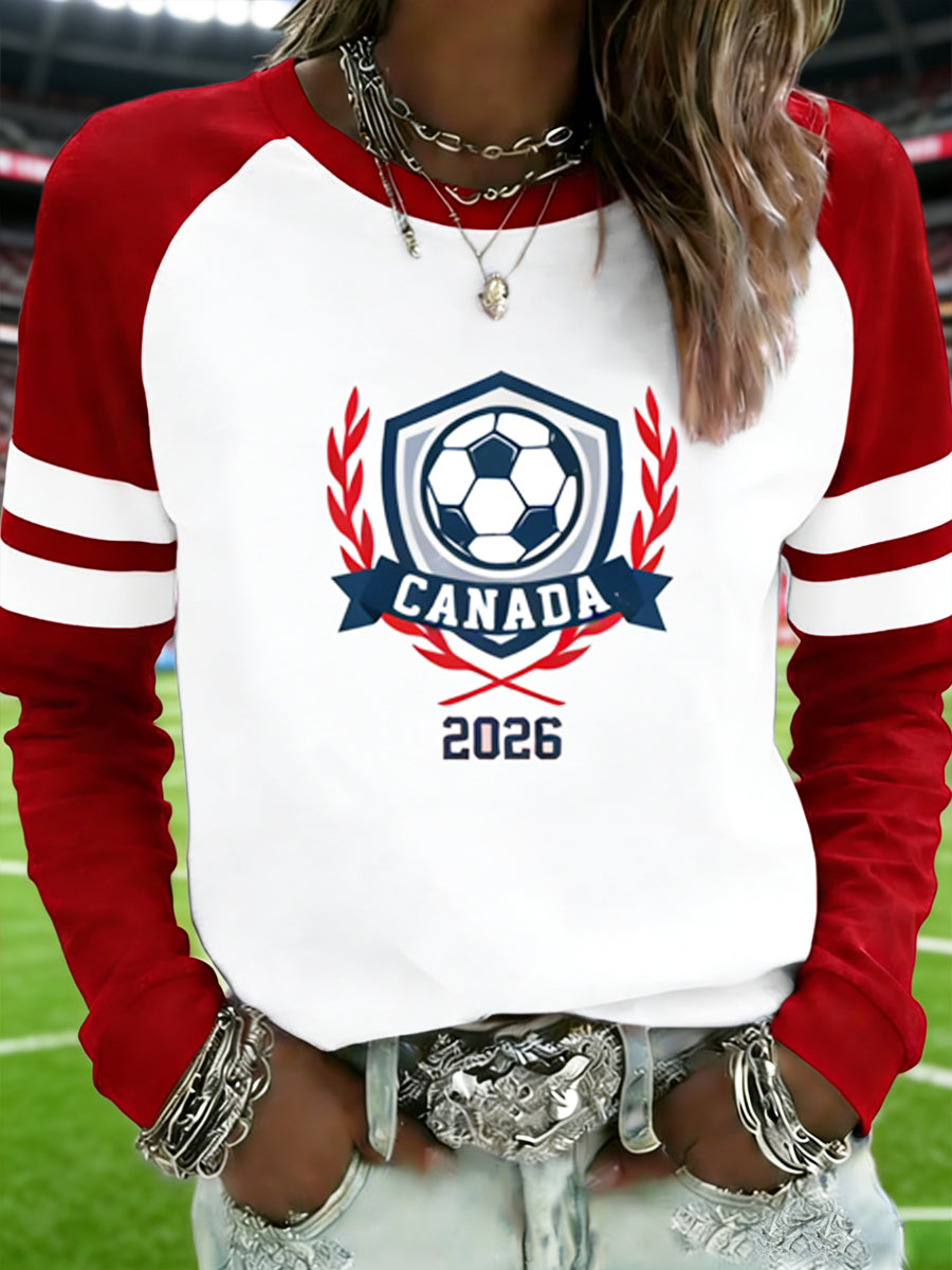 Women's Vintage Canadian Football Patchwork Casual T-Shirt