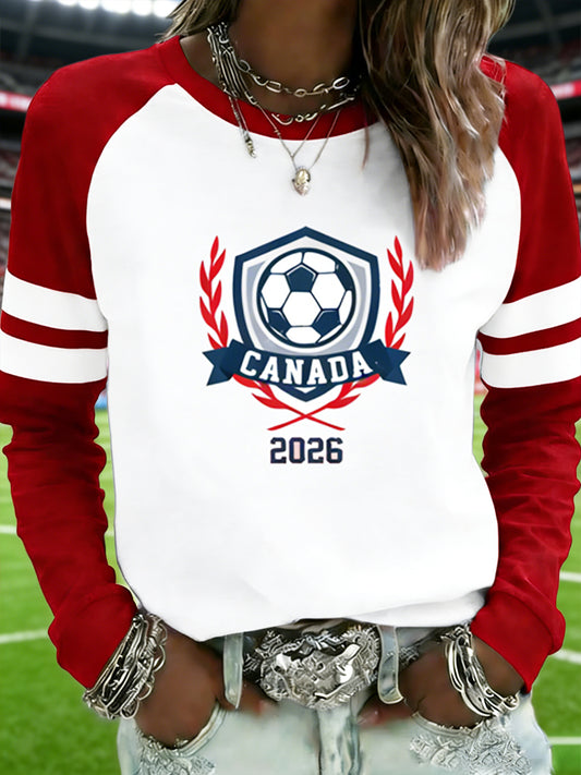 Women's Vintage Canadian Football Patchwork Casual T-Shirt