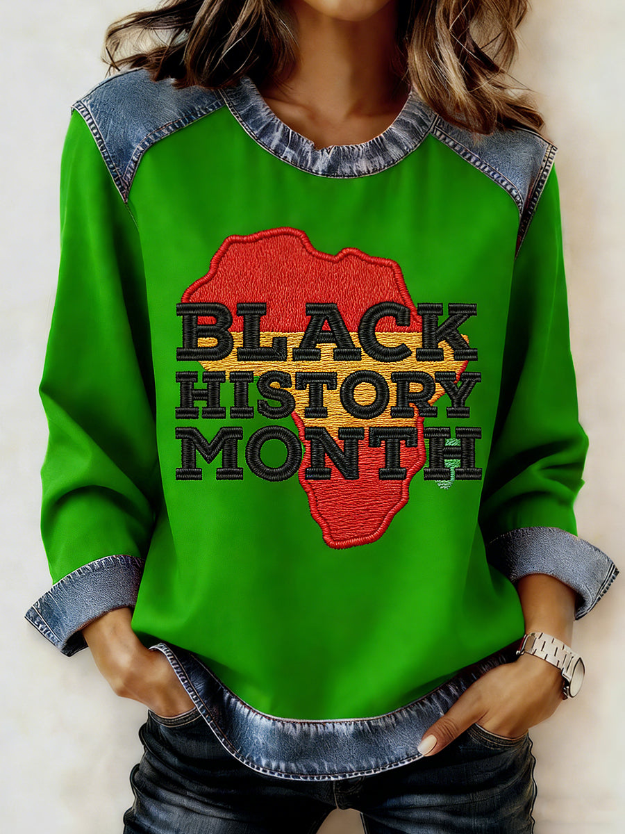 Women's Black History Month Printed Collar Long Sleeve Hoodie