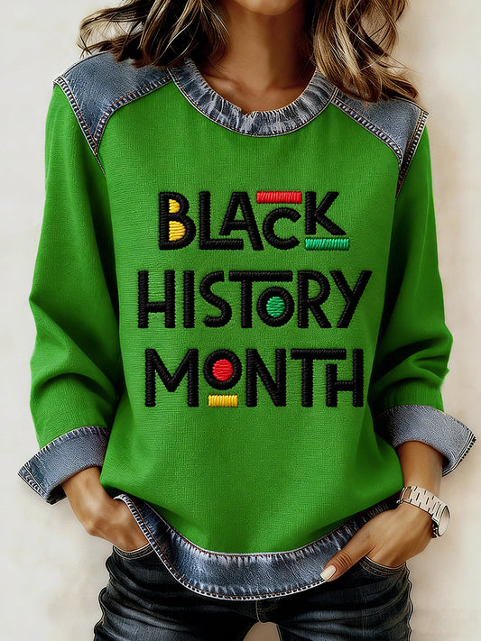 Women's Black History Month Printed Collar Long Sleeve Hoodie