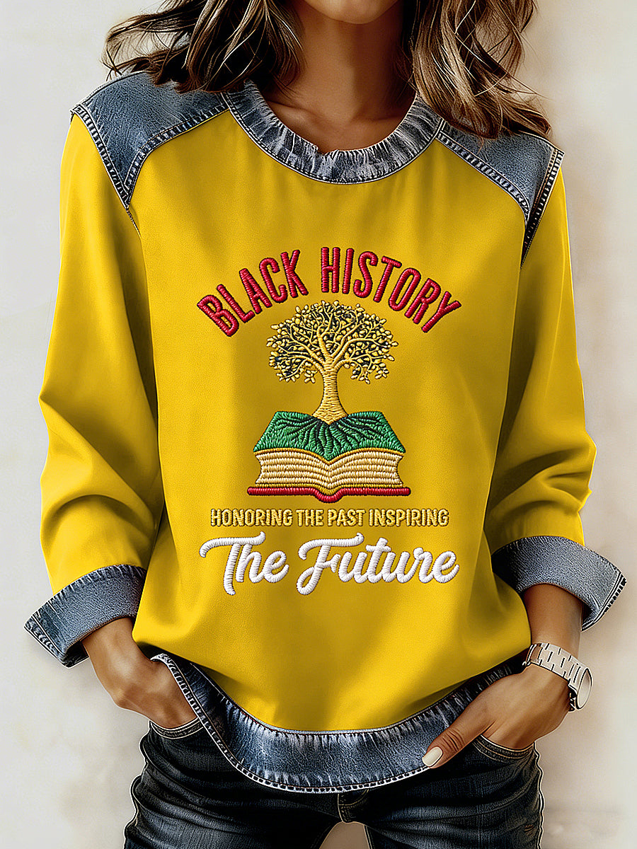 Women's Black History Month Printed Collar Long Sleeve Hoodie