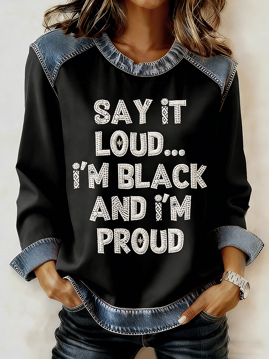 Women's Black History Month Printed Collar Long Sleeve Hoodie