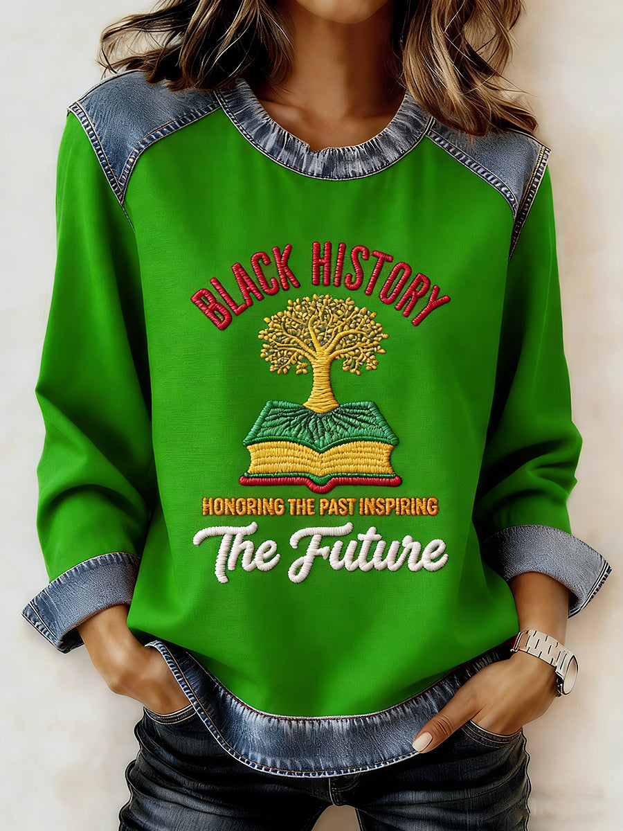 Women's Black History Month Printed Collar Long Sleeve Hoodie