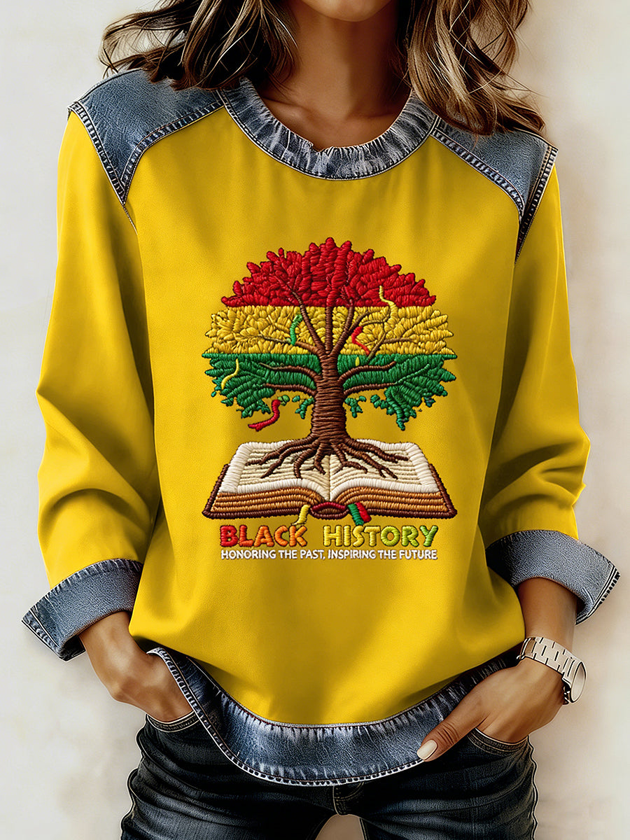 Women's Black History Month Printed Collar Long Sleeve Hoodie