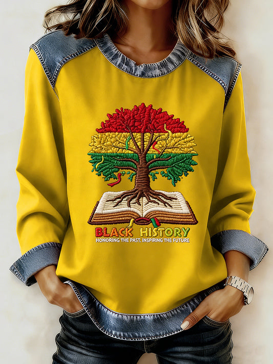 Women's Black History Month Printed Collar Long Sleeve Hoodie