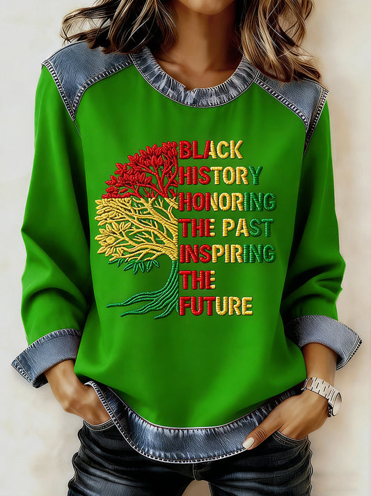 Women's Black History Month Printed Collar Long Sleeve Hoodie