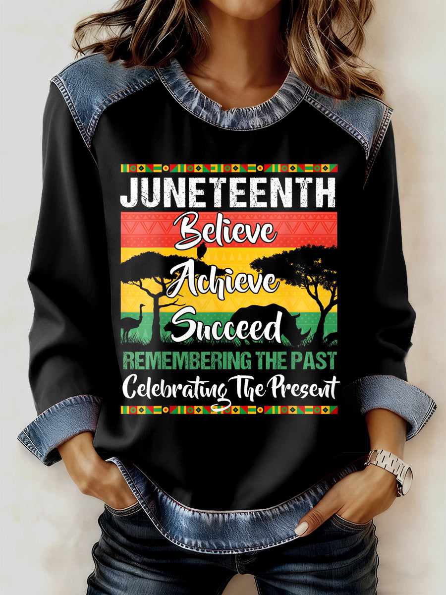 Women's Black History Month Printed Collar Long Sleeve Hoodie