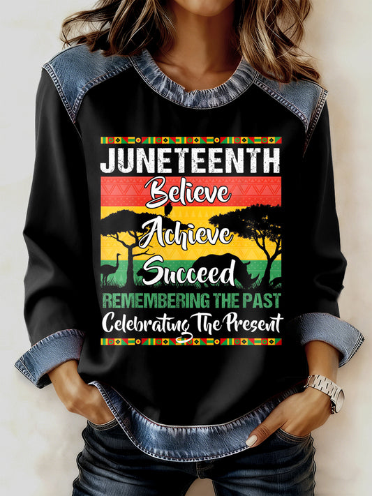 Women's Black History Month Printed Collar Long Sleeve Hoodie
