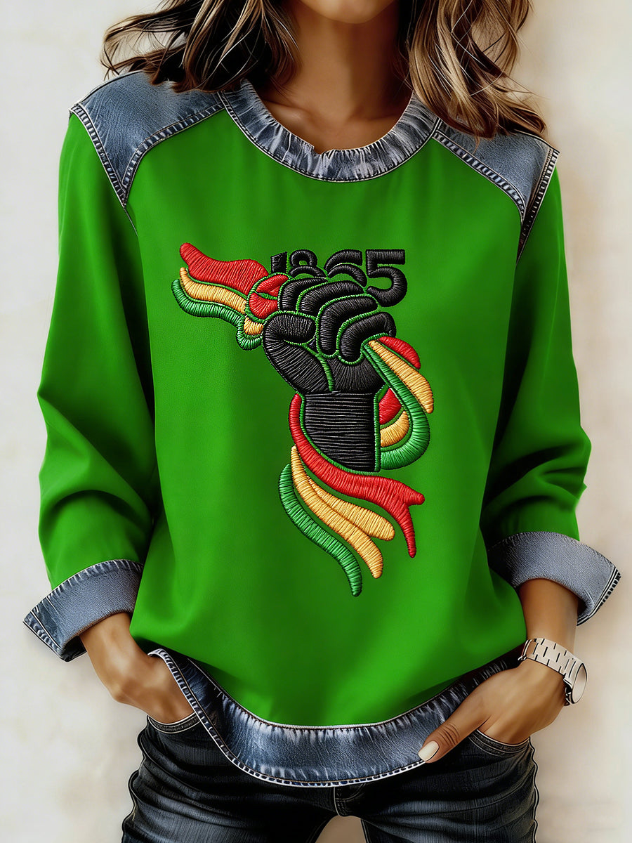 Women's Black History Month Printed Collar Long Sleeve Hoodie