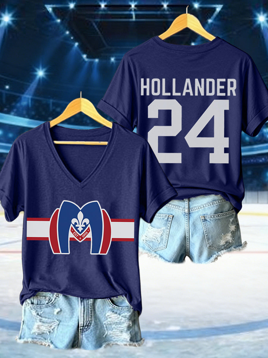 Women's Hockey Romance Print V-Neck T-Shirt