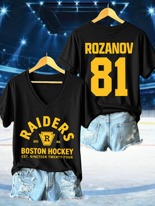 Women's Hockey Romance Print V-Neck T-Shirt