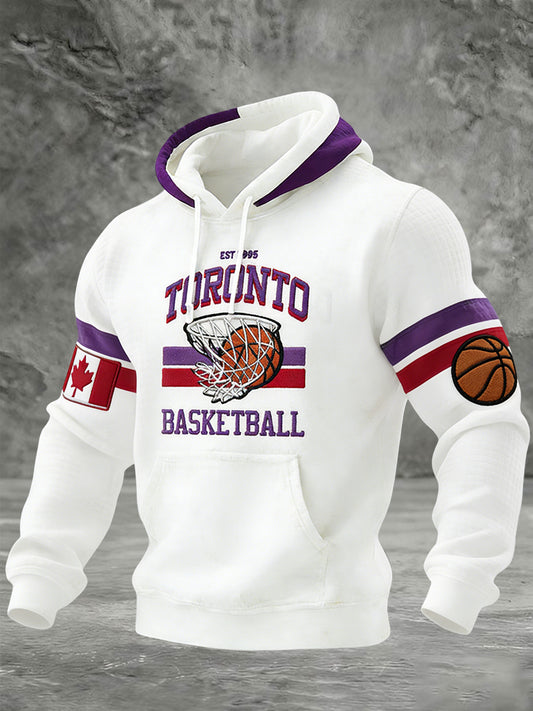 Retro Canadian Basketball Toronto Patchwork Casual Waffle Hoodie