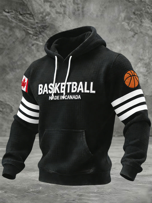 Retro Canadian Basketball Flag Patchwork Casual Waffle Hoodie