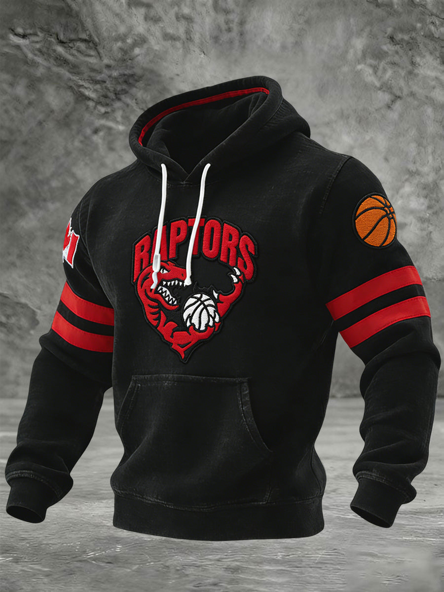 Retro Canadian Basketball Raptors Patchwork Casual Waffle Hoodie