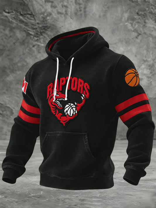 Retro Canadian Basketball Raptors Patchwork Casual Waffle Hoodie