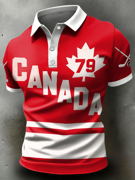 Retro Canadian Hockey Casual Sports Polo Shirt