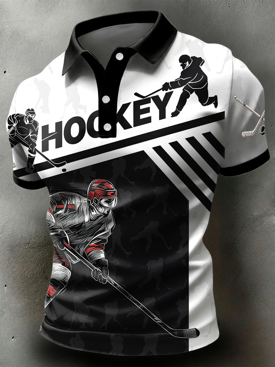 Retro Abstract Canadian Hockey Sports Casual Polo Shirt