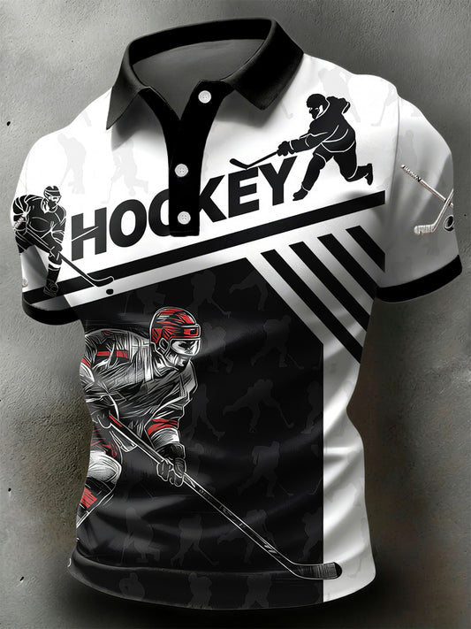 Retro Abstract Canadian Hockey Sports Casual Polo Shirt