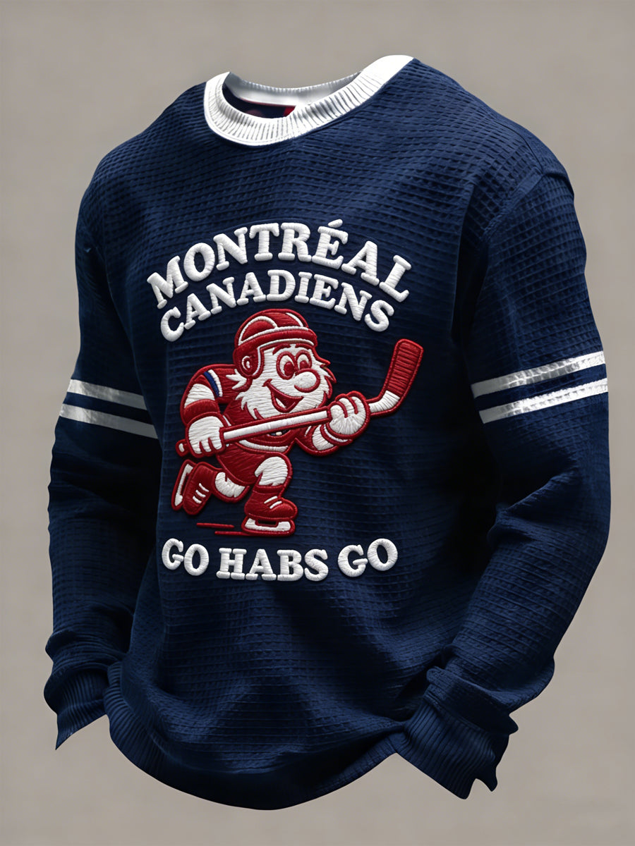 Retro Canadian Hockey Montreal Casual Waffle-Weave T-Shirt