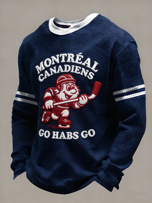 Retro Canadian Hockey Montreal Casual Waffle-Weave T-Shirt