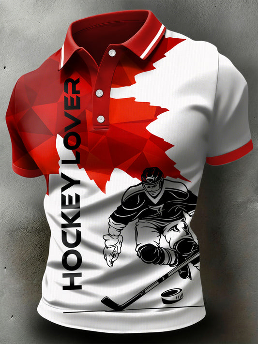 Retro Canadian Hockey Abstract Maple Leaf Casual Sports Polo Shirt