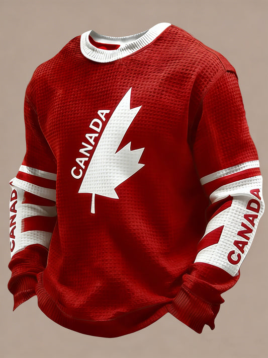 Retro Canadian Hockey Casual Waffle Weave T-Shirt