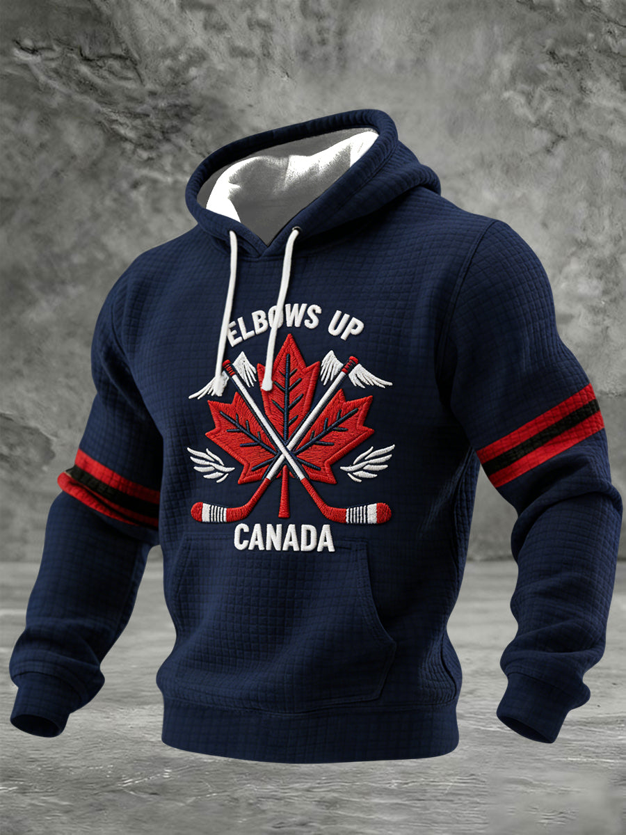 Retro Canadian Hockey Maple Leaf Art Casual Waffle Hoodie