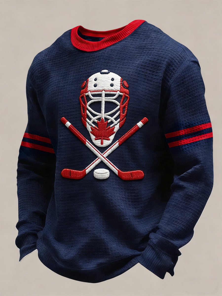 Retro Abstract Canadian Hockey Helmet Waffle Pattern T-Shirt