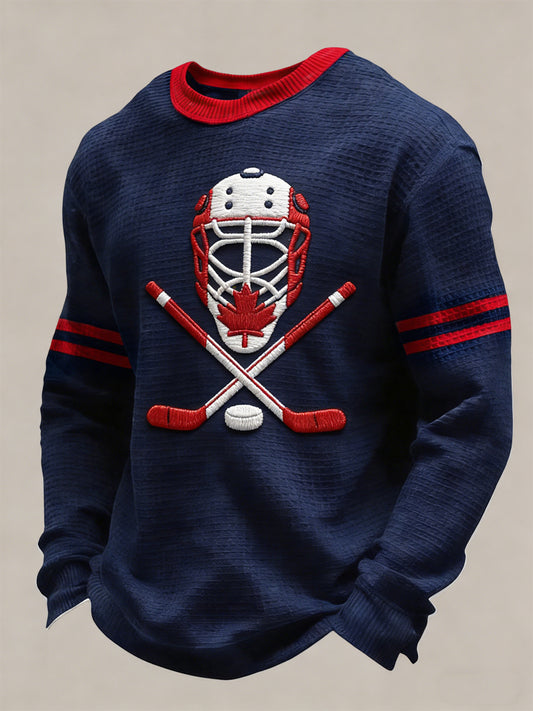 Retro Abstract Canadian Hockey Helmet Waffle Pattern T-Shirt