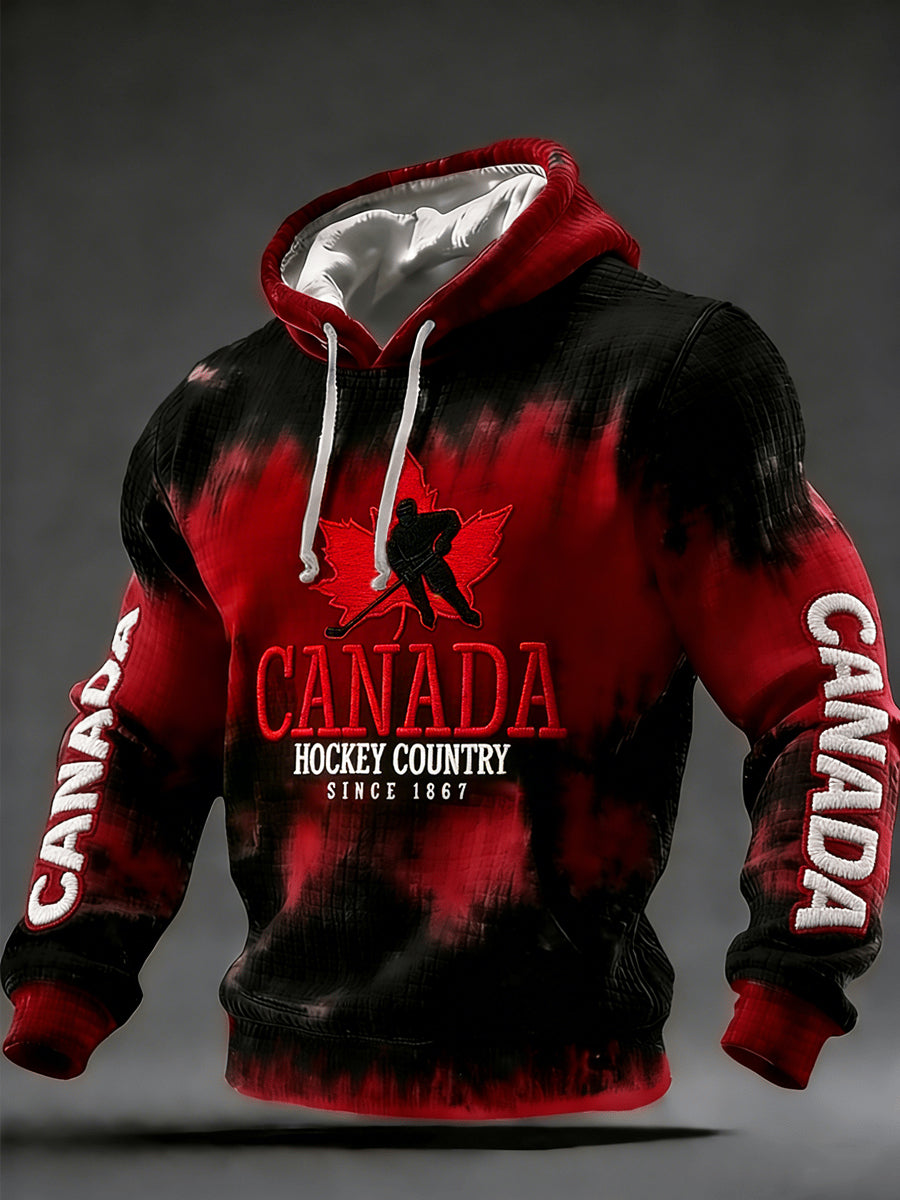 Retro Abstract Canadian Hockey Maple Leaf Casual Waffle Hoodie